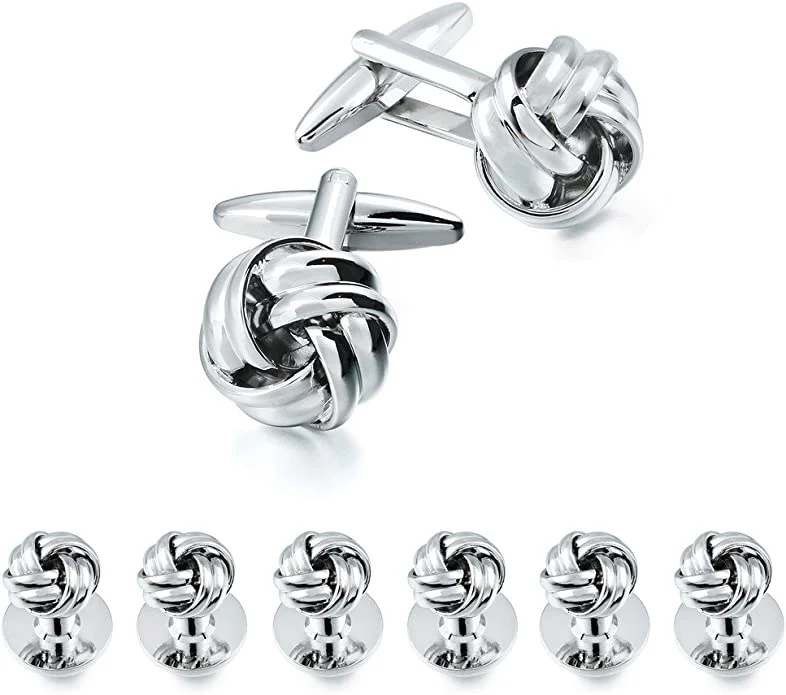 Silver Classic Knot Tie Cufflink Set