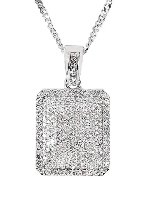 Silver Cz Tag Necklace