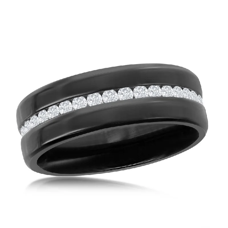 Stainless Steel Black Eternity Band w/CZ