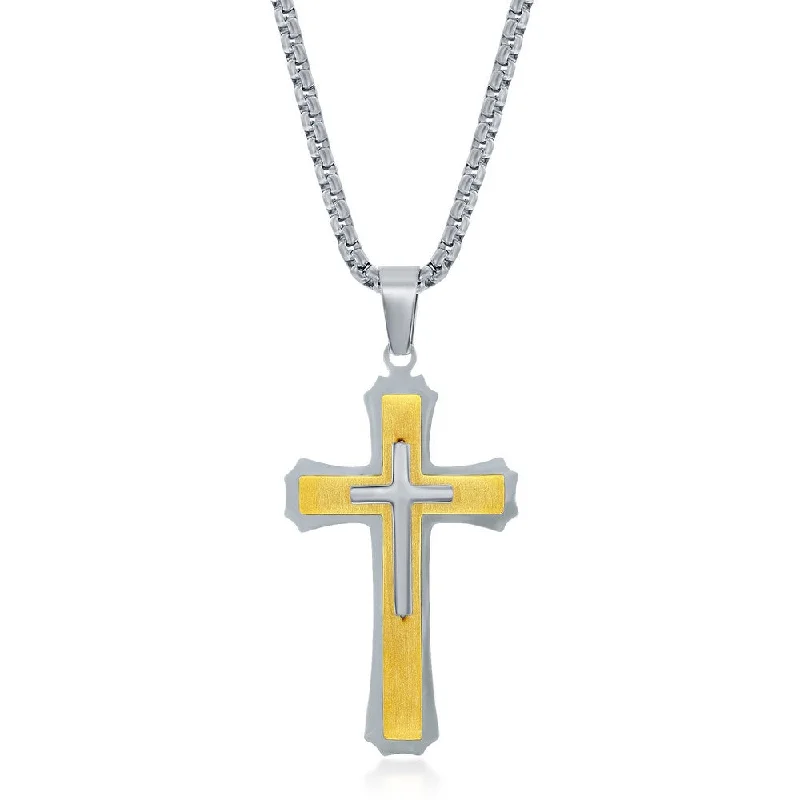 Stainless Steel Gold & Silver 3D Cross Necklace