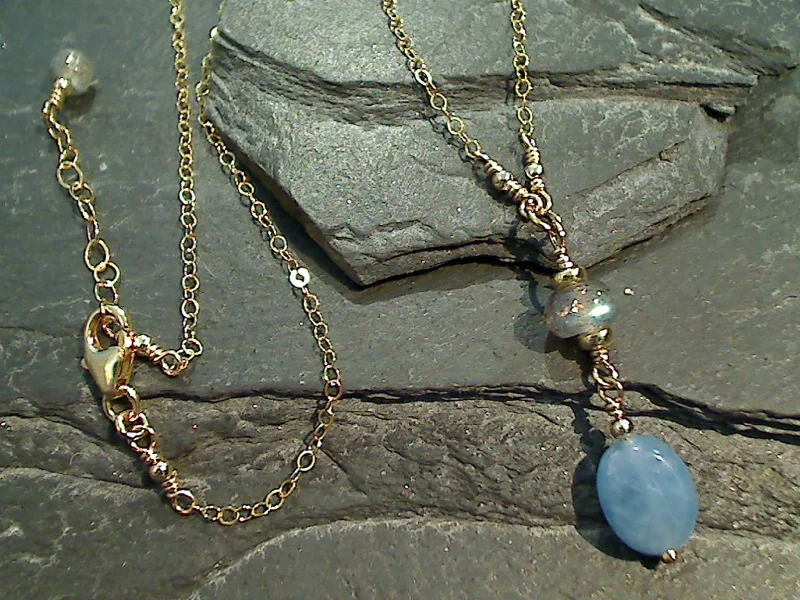 20" - 21" Blue Calcite, Labradorite, Gold Filled Necklace